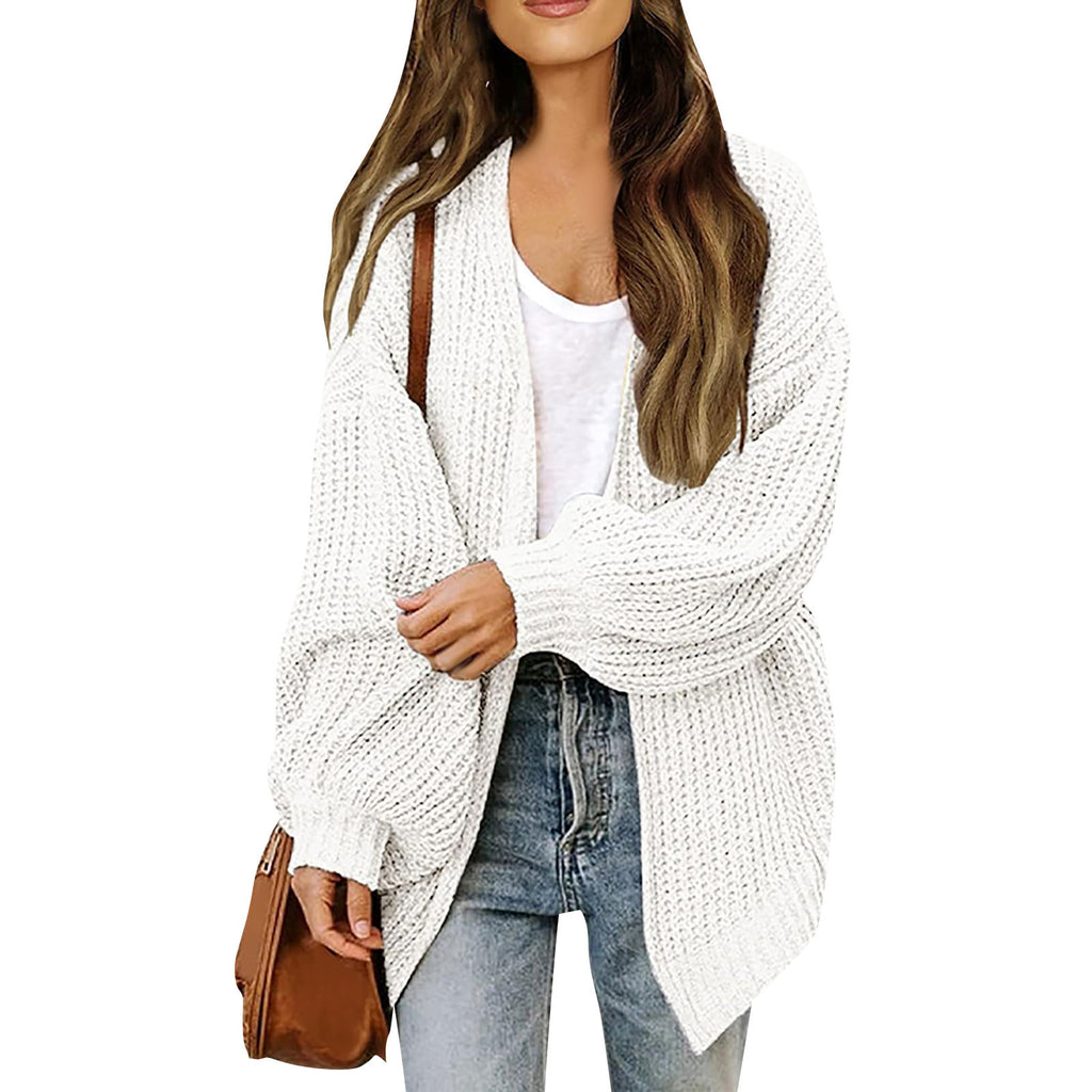 Women’s Chunky Knit Cardigan Coat – Lantern Sleeve Cozy Oversized Style