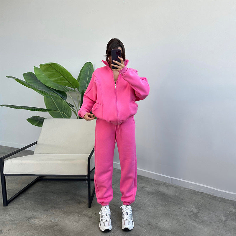 Women’s Sports Tracksuit Set – Zipper Cardigan and Drawstring Jogger