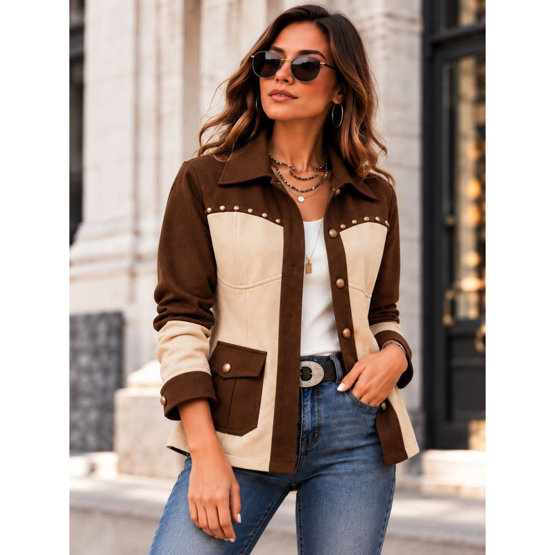 Retro Color-Block Women's Jacket - Casual and Easy