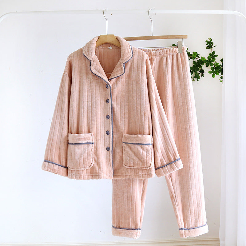 Women’s Stylish Coral Fleece Pajama Set – Thickened Lined Cozy Sleepwear