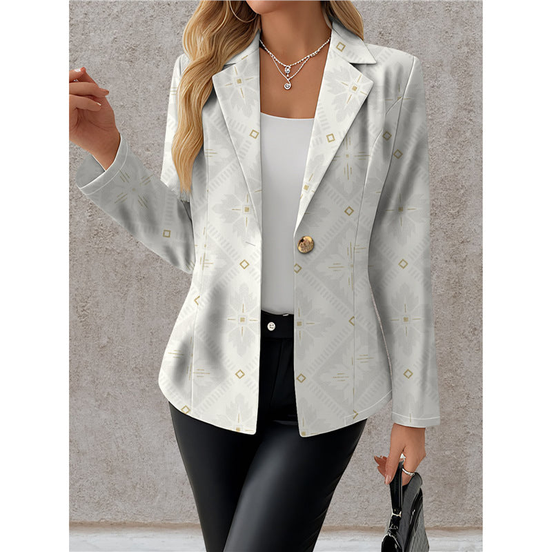 Women’s Navy Blue & White Polka Dot Blazer – Chic Elegant Casual Style