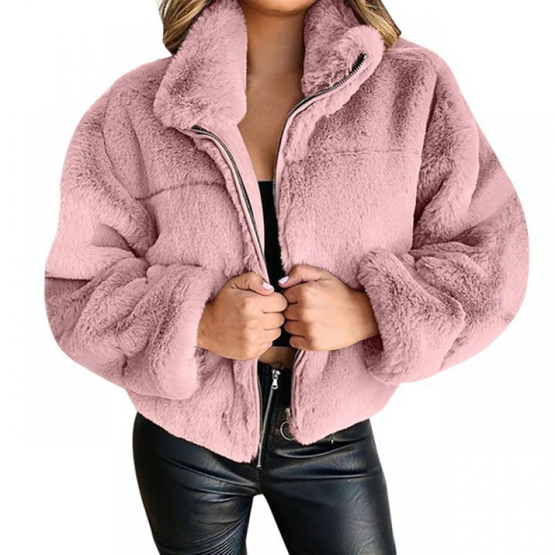 Faux-Fur Zip Cardigan Jacket - Warm and Cozy