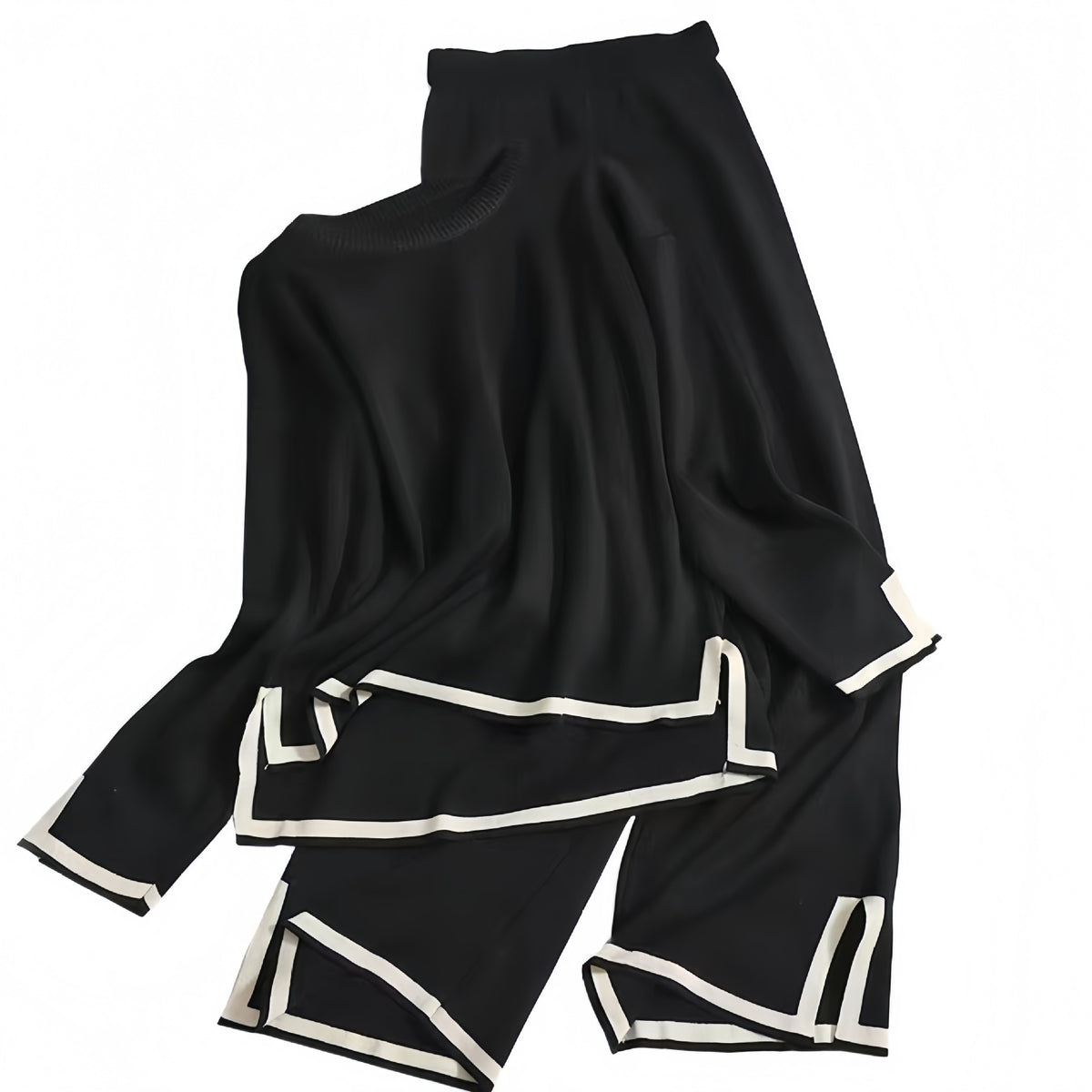 Slit Long-Sleeve Top and Wide-Leg Pants Set - Polished and Comfortable