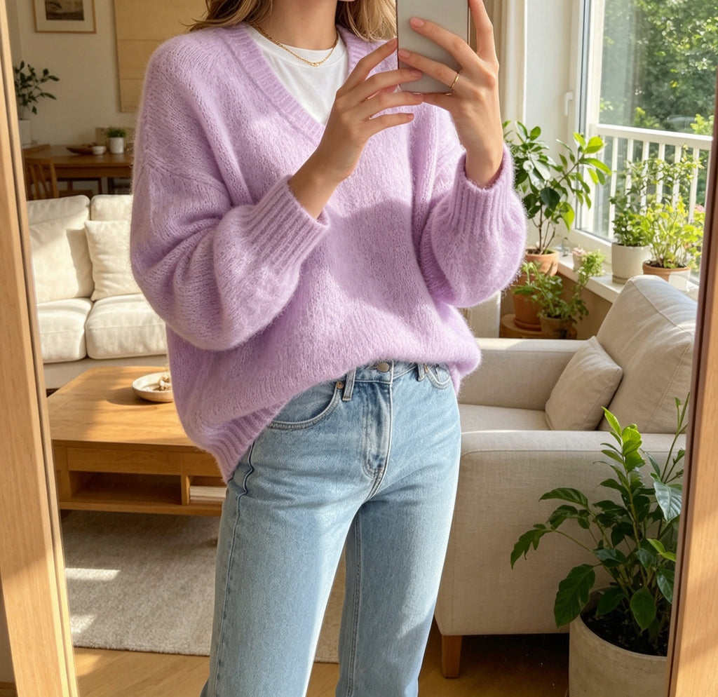Loose V-Neck Knit Sweater - Soft and Relaxed