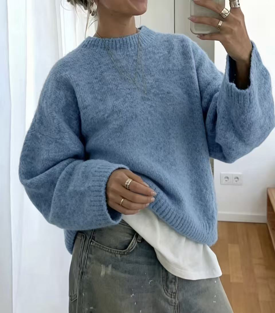Women’s Solid Color Loose-Fit Knit Pullover – Cozy Casual Everyday Style