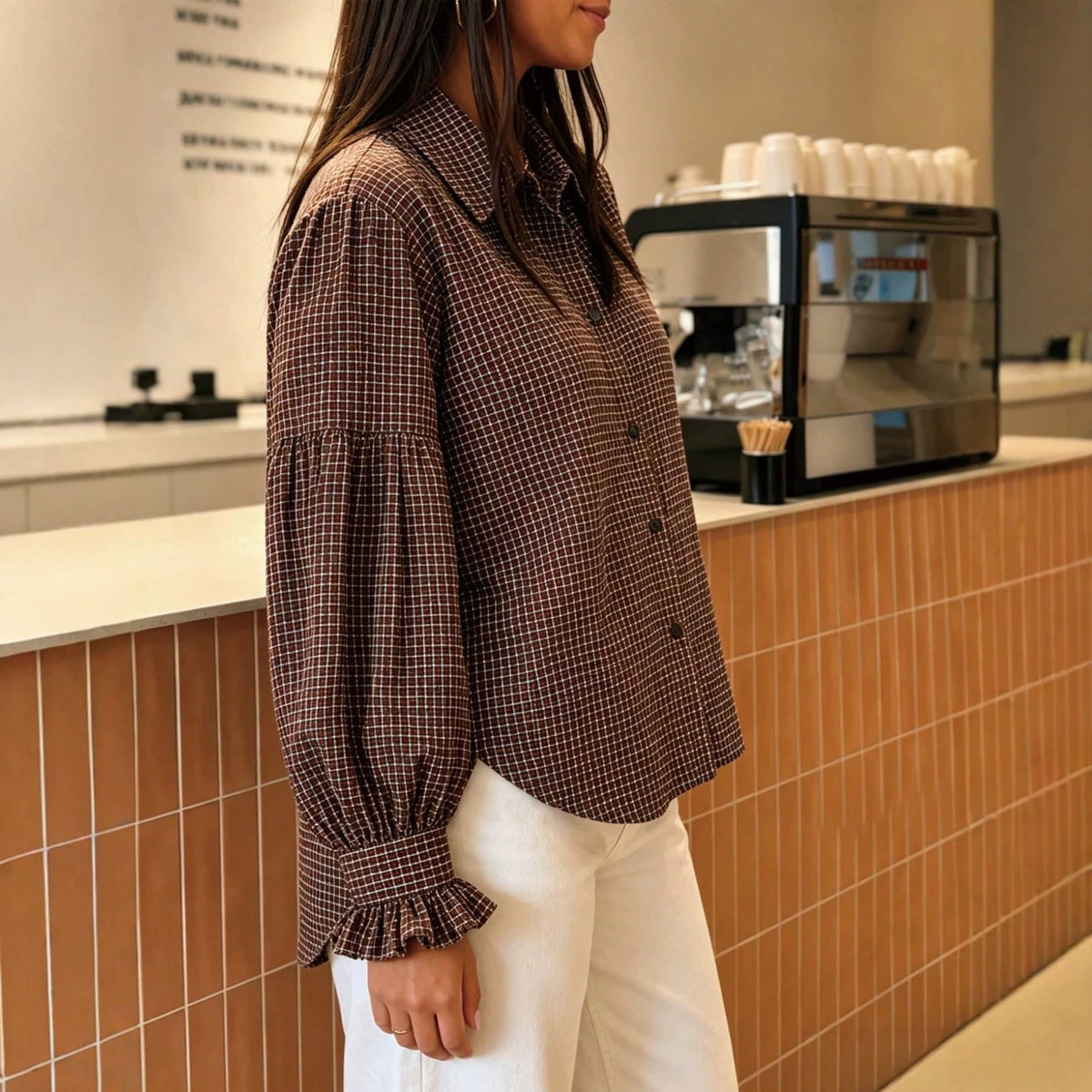 Bubble-Sleeve Long Shirt - Elegant and Flowing
