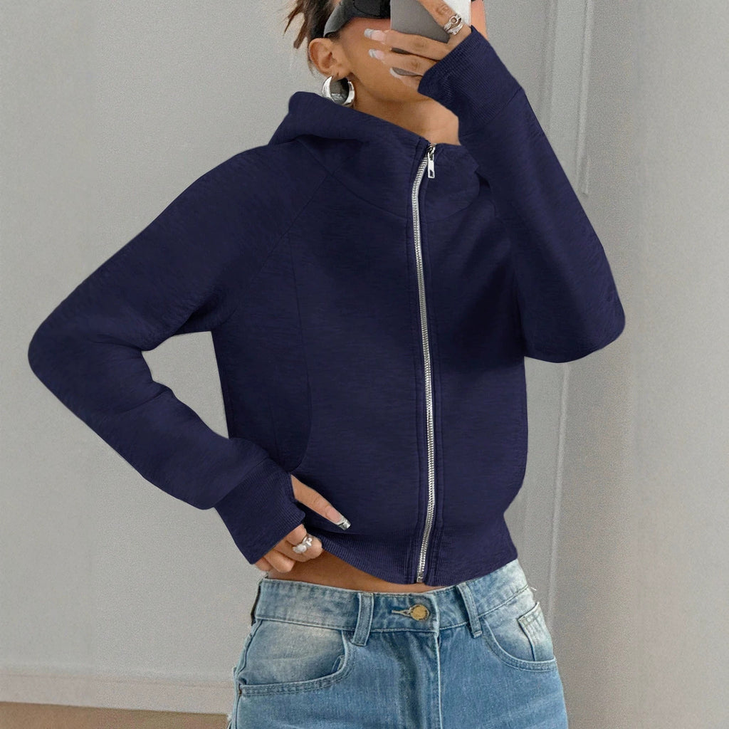 Cropped Solid Hoodie for Women - Casual and Comfortable
