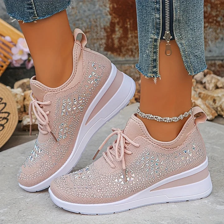 Women's Orthopedic Sneakers with Arch Support and Rhinestones – Comfortable Lightweight Walking Shoes