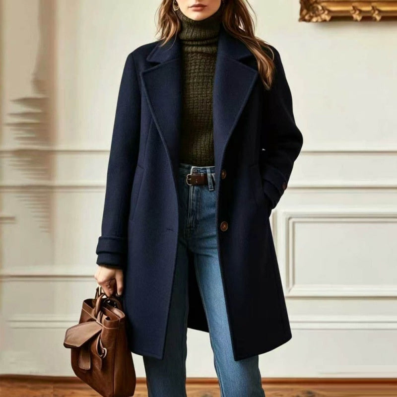 Retro Mid-Length Lapel Coat - Casual and Chic