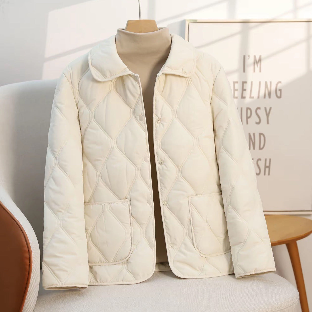 Women’s Relaxed Fit Cotton-Padded Jacket – Lapel Casual Short Coat Style