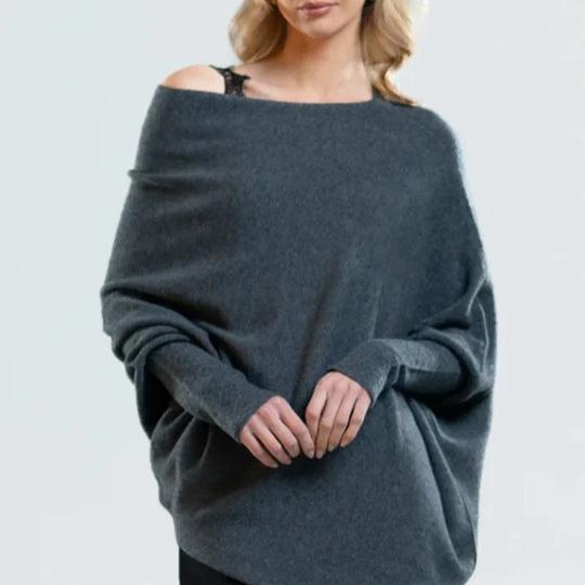 Women's Oversized Draped Crew Neck Sweater