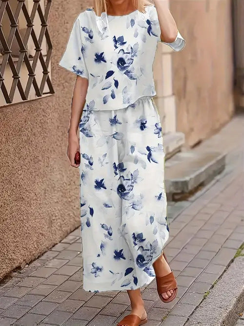 Women’s Casual Short-Sleeve T-Shirt and Pants Set – Fashionable Everyday Outfit