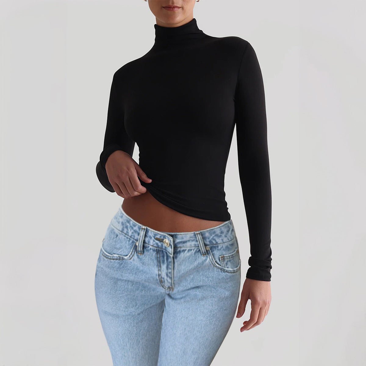 Women’s Y2K Slim Turtleneck – Casual Long-Sleeve Fitted Top