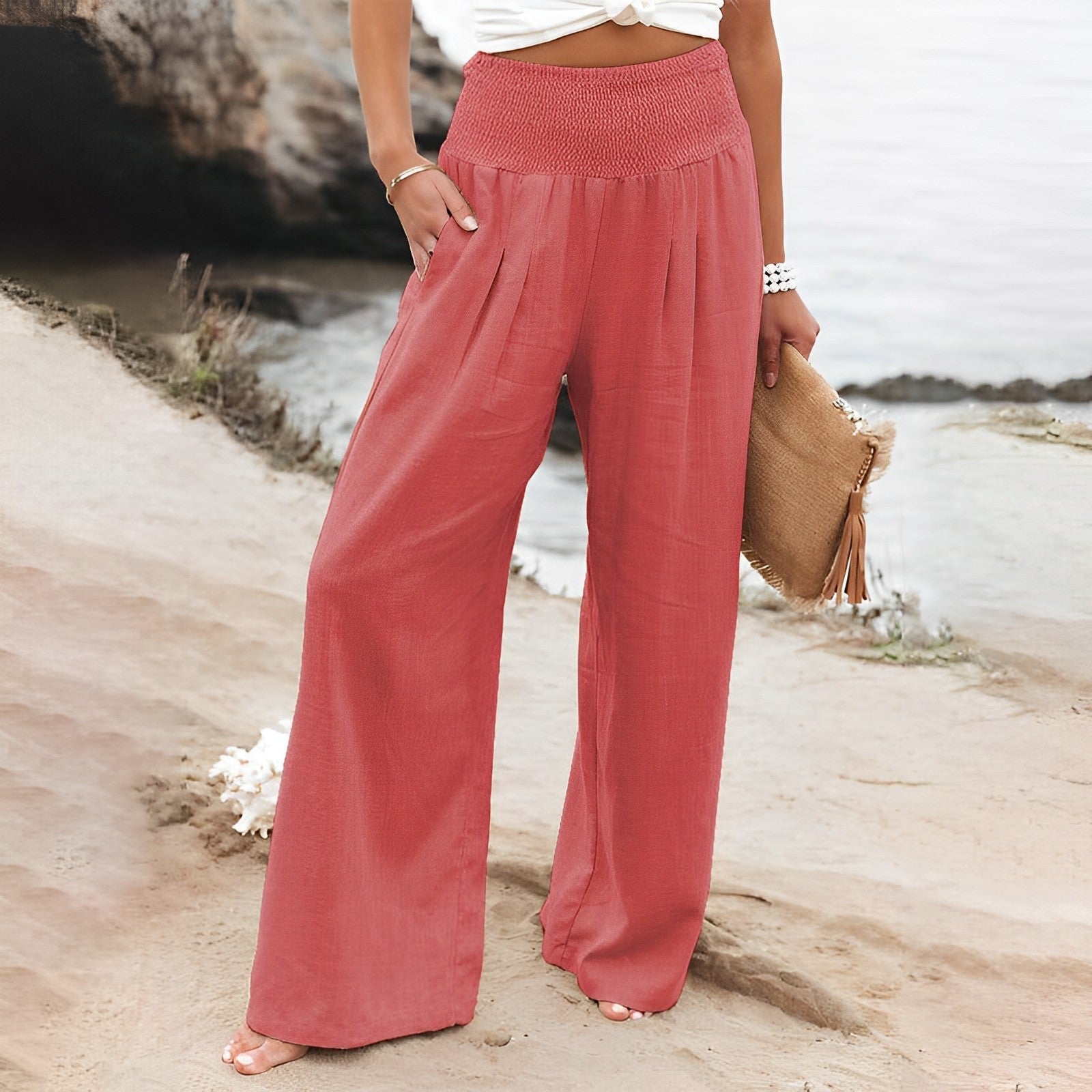 Women's Wide Leg Trousers - Relaxed High-Waist Everyday Pants