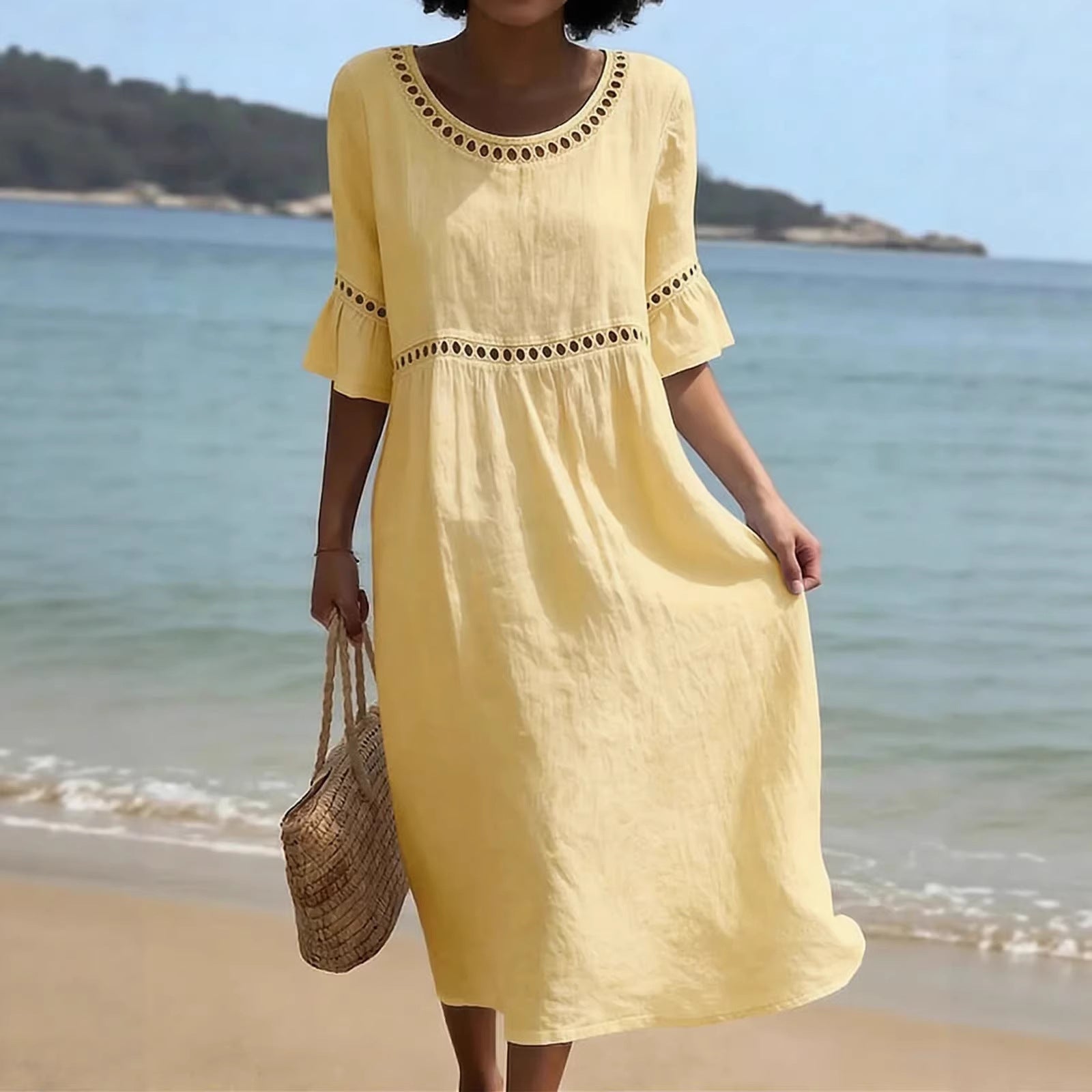 Women's Tummy-Control Midi Dress - Elegant Flattering Occasion Style