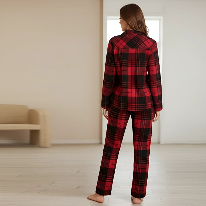 Couples Plaid Lapel Pajama Set – Casual Matching Sleepwear Outfit