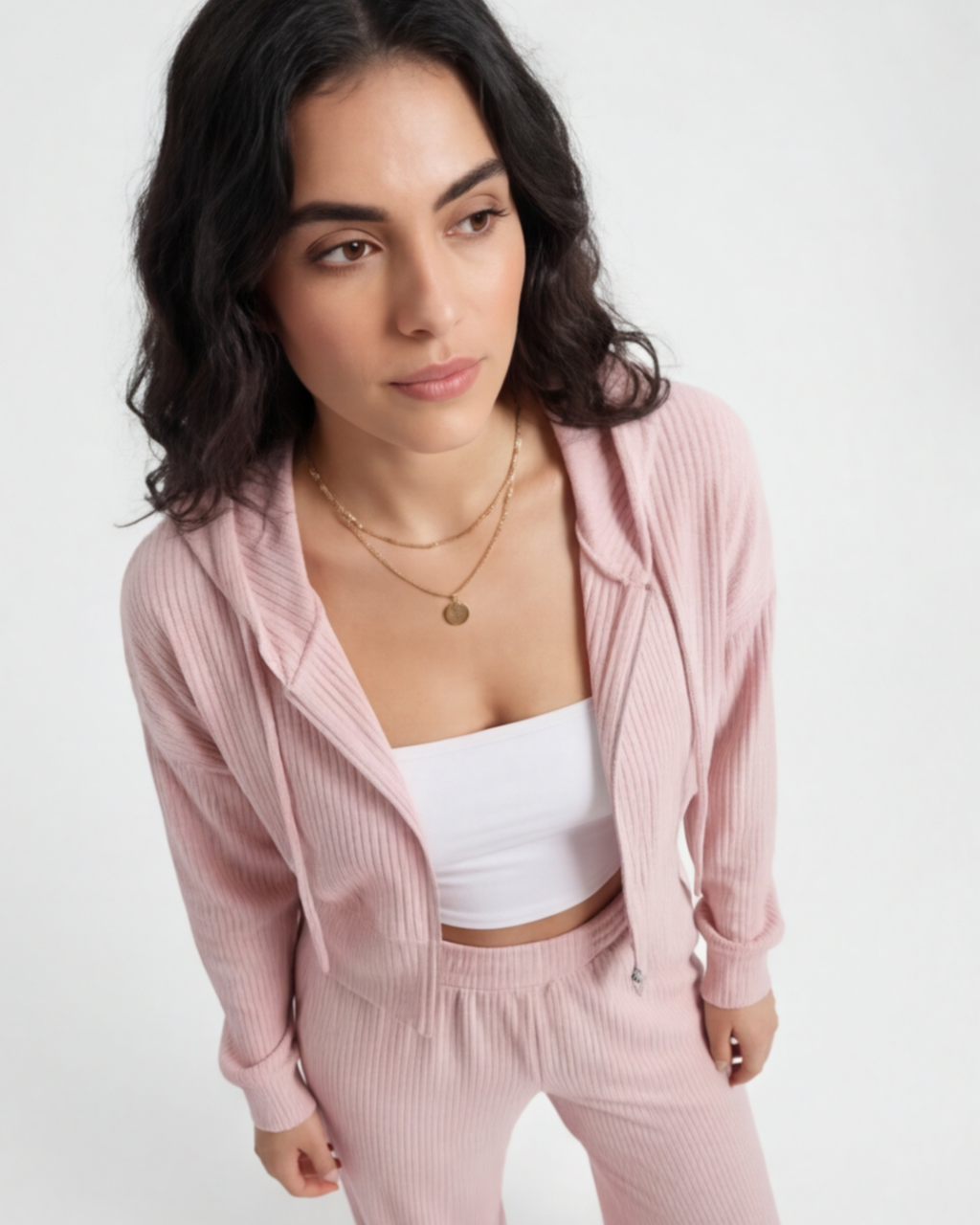 Women’s Stylish Crop Top and Pants Set – Casual Hooded 2-Piece Outfit