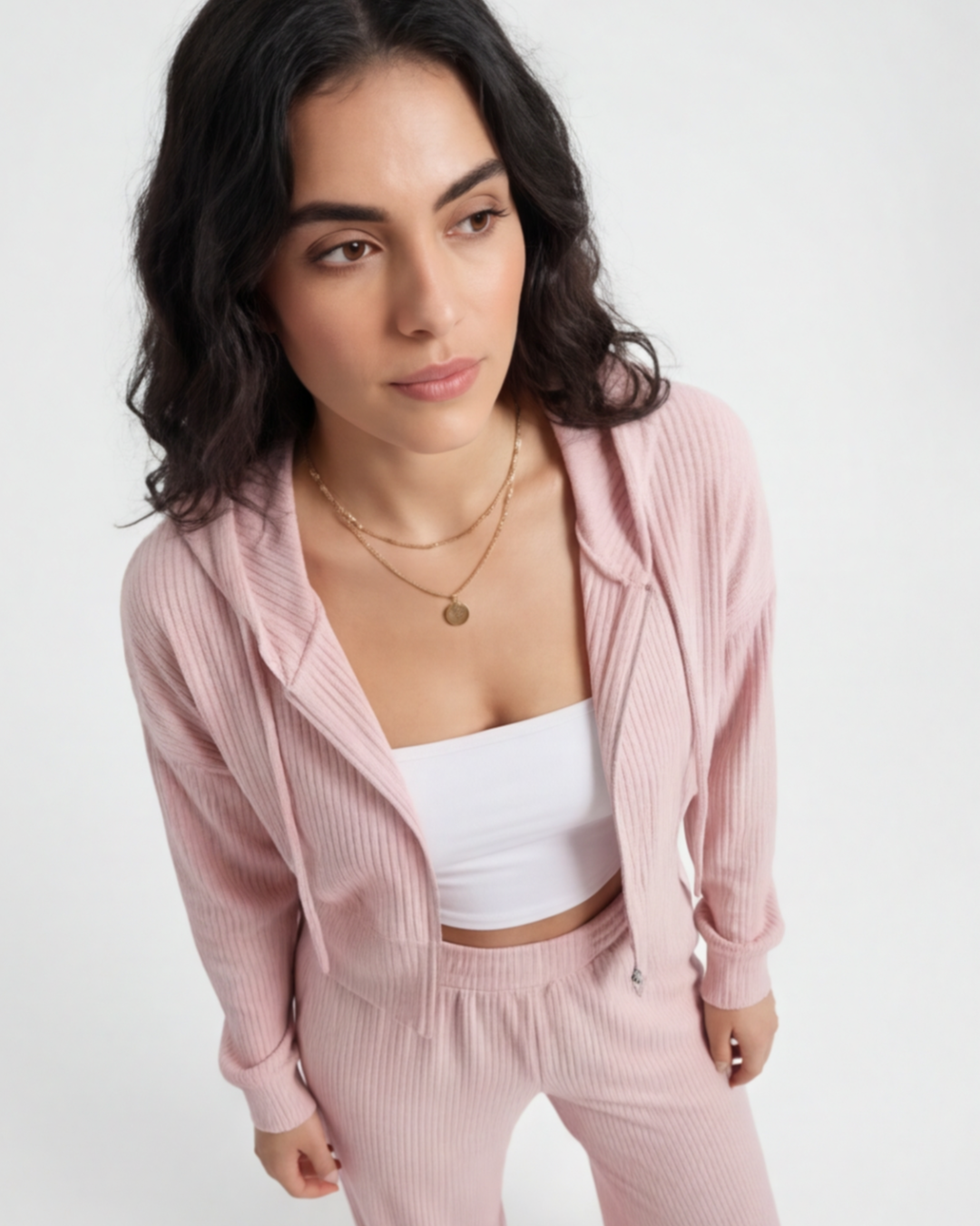 Women’s Stylish Crop Top and Pants Set – Casual Hooded 2-Piece Outfit