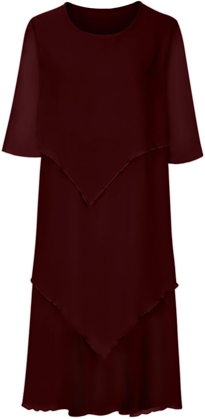Women's Layered Chiffon Midi Dress – Elegant Flowy Occasion Dress