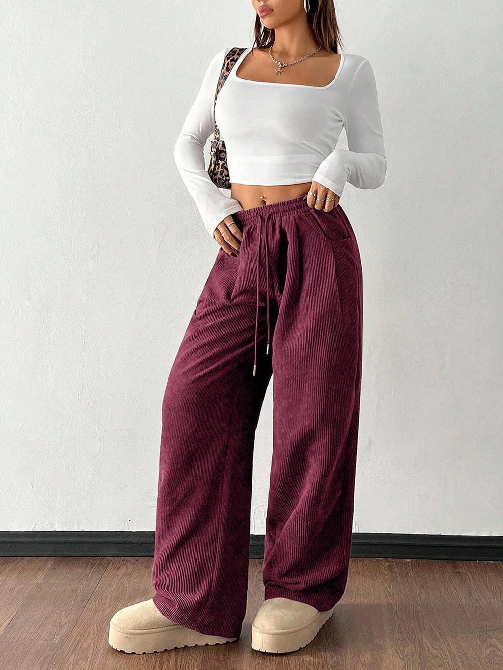 Corduroy Wide-Leg Pants - Soft and Trendy