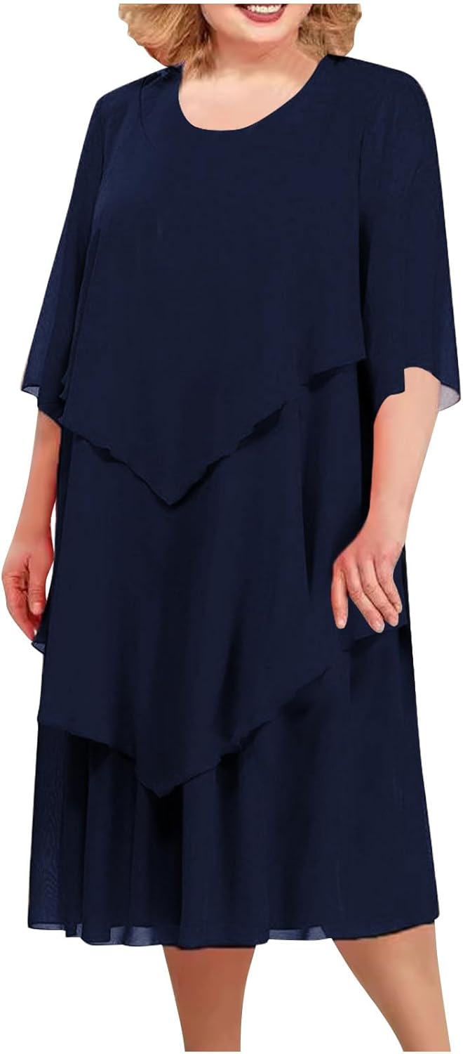Women's Layered Chiffon Midi Dress – Elegant Flowy Occasion Dress