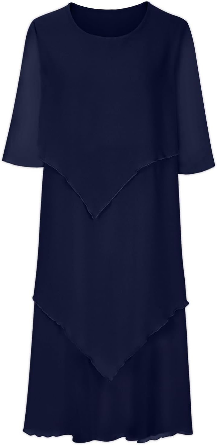 Women's Layered Chiffon Midi Dress – Elegant Flowy Occasion Dress