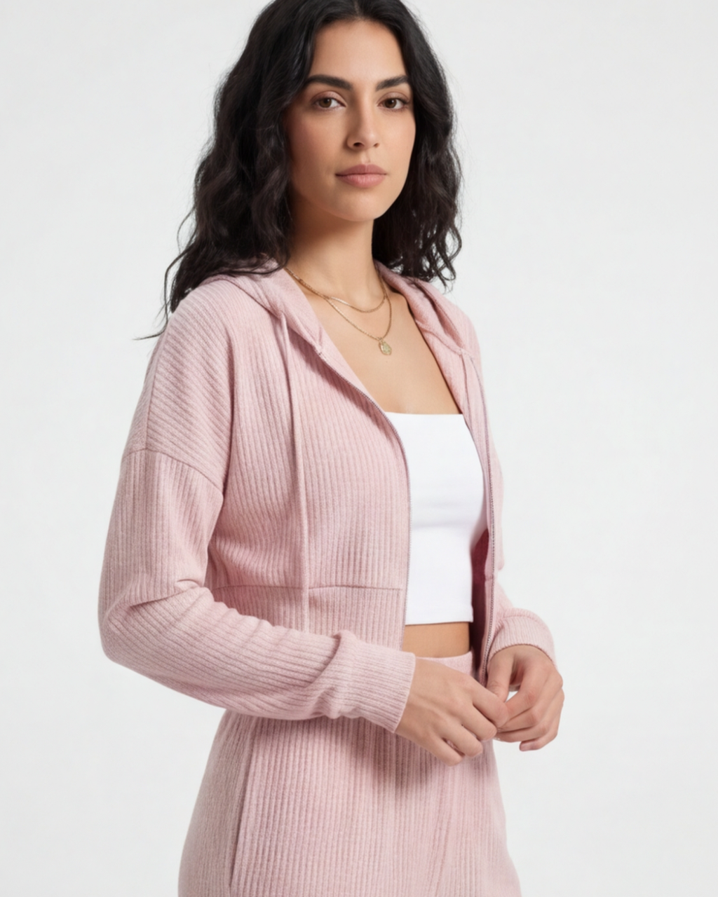 Women’s Stylish Crop Top and Pants Set – Casual Hooded 2-Piece Outfit