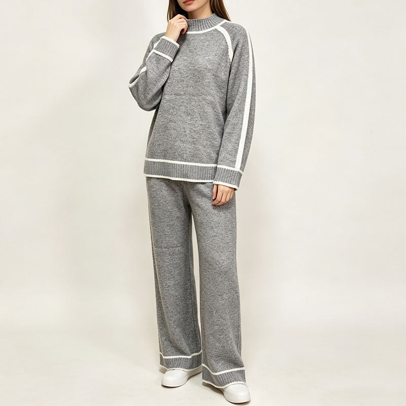 Women’s Fashionable Two-Piece Set – Color-Block Top and Matching Pants