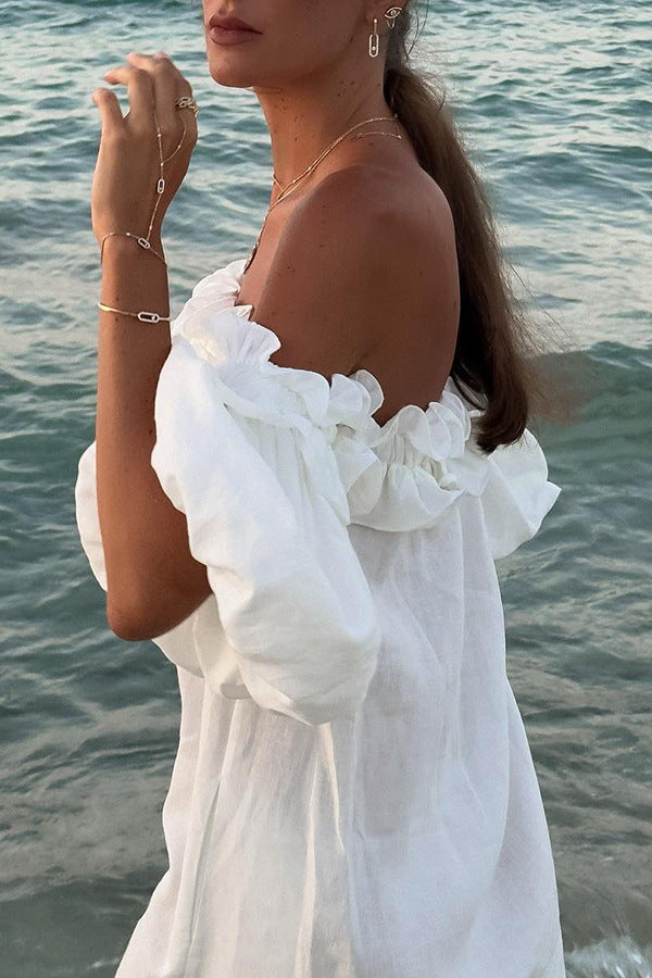 Women's Off Shoulder Cotton Maxi Dress – Boho Ruffle Summer Dress