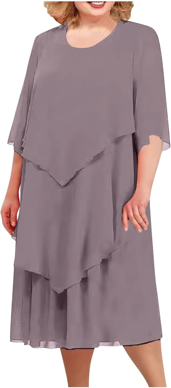 Women's Layered Chiffon Midi Dress – Elegant Flowy Occasion Dress