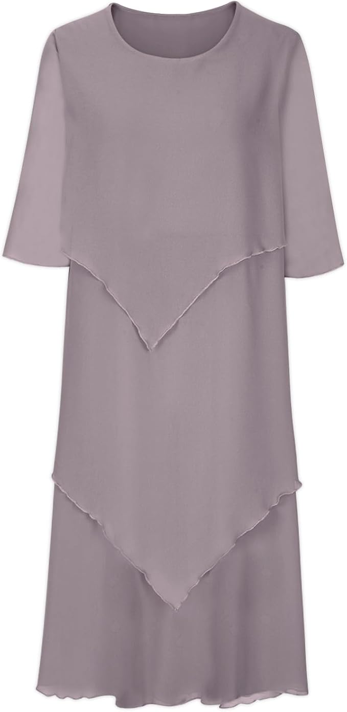Women's Layered Chiffon Midi Dress – Elegant Flowy Occasion Dress