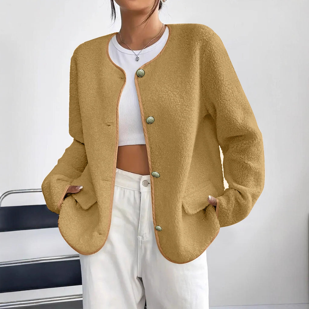 Plus-Size Women’s Textured Chanel-Inspired Wool Coat – Elegant Classic Style