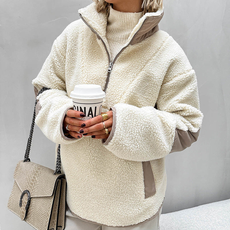 Women’s Premium Plush Lapel Sweater – Cozy Loose-Fit Pullover