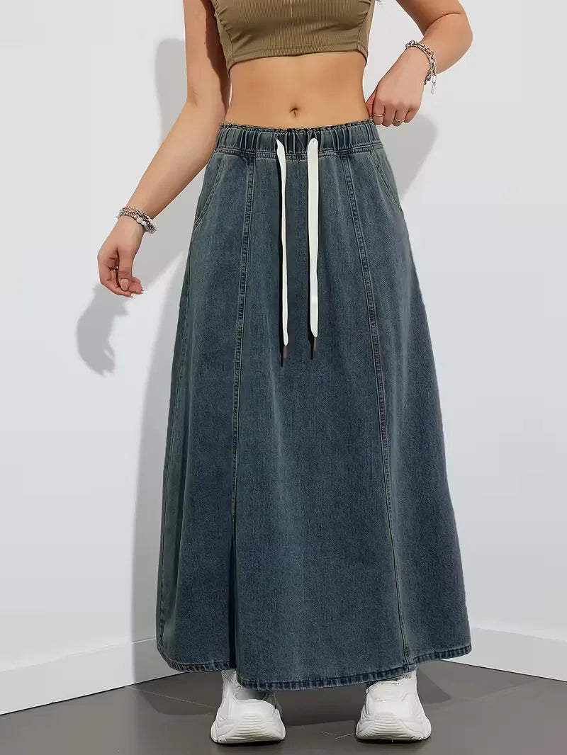 Women's Denim Maxi Skirt with Stretch Waist – Comfortable Everyday Style