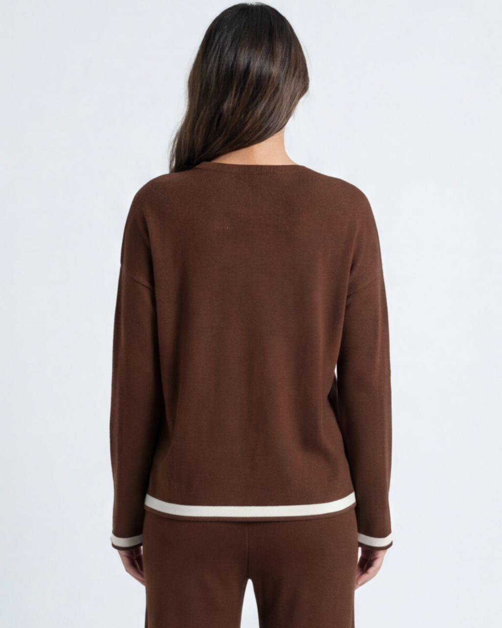 Women’s Knitted Two-Piece Set – O-Neck Top and Wide-Leg Trousers Loungewear