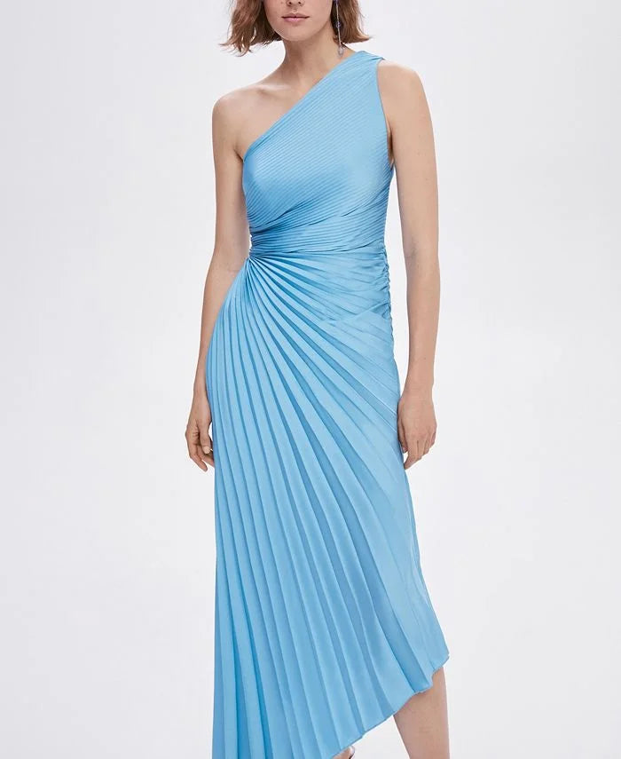 Women's One Shoulder Pleated Maxi Dress - Elegant Occasion Dress