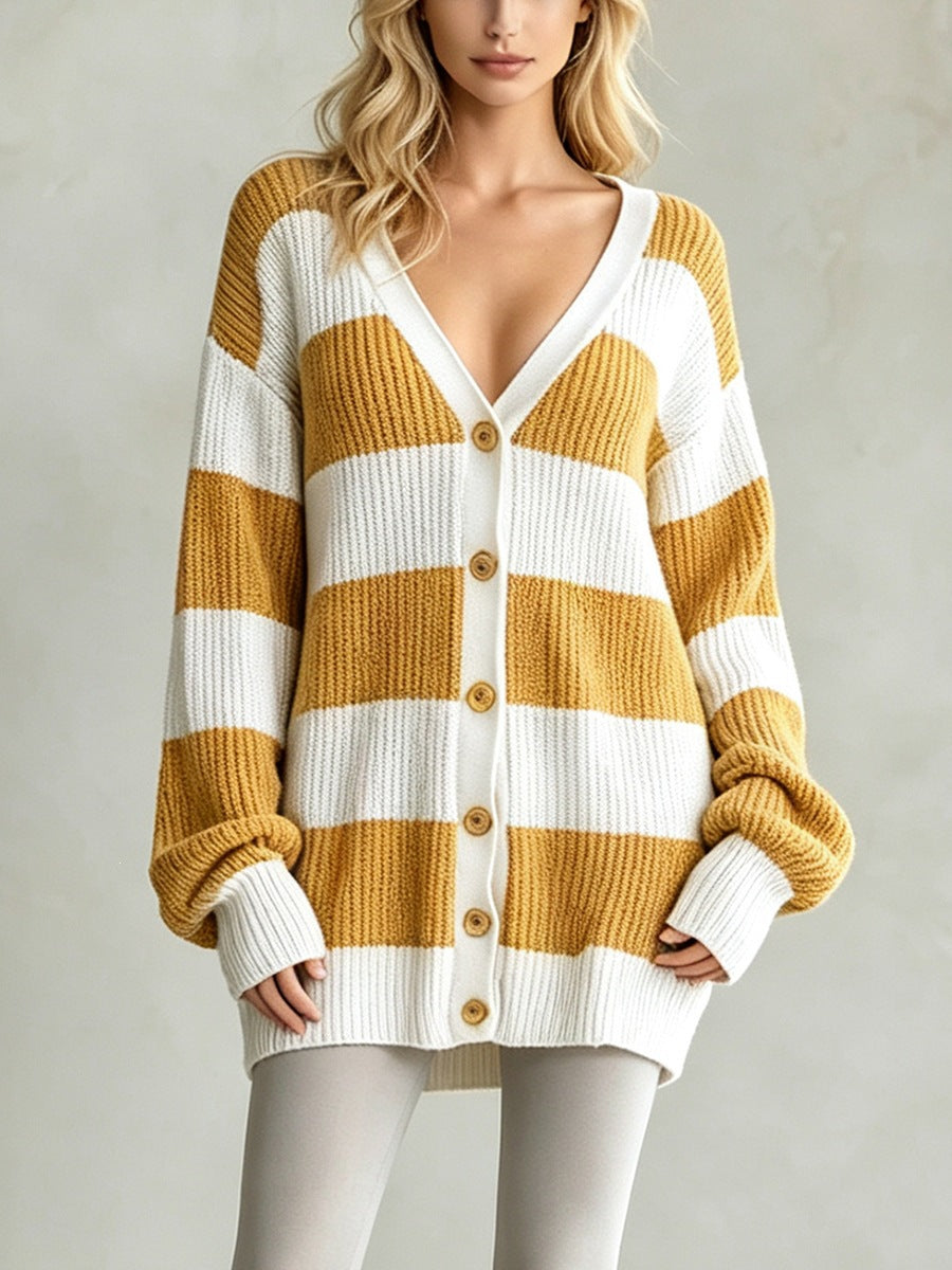 Striped Knit Cardigan Coat - Soft and Comfortable