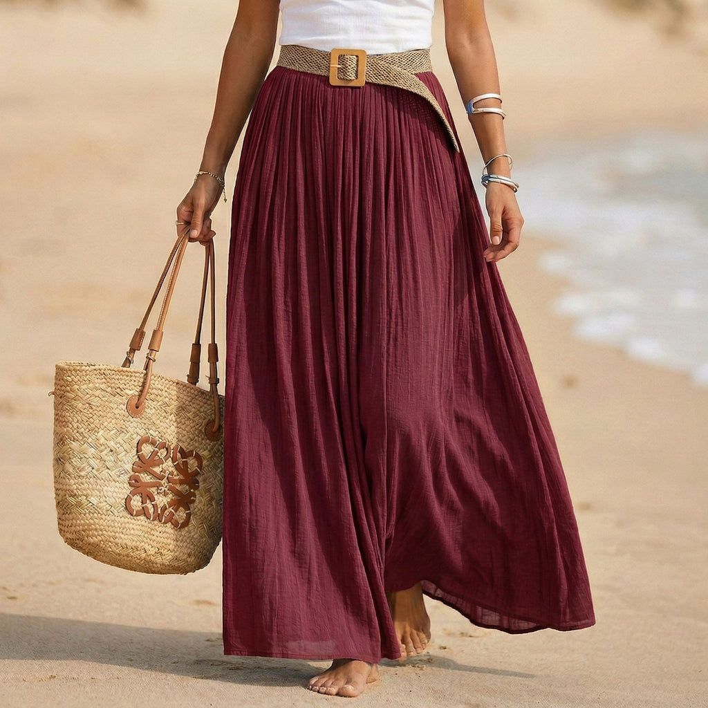 Women's Flared Maxi Dress - Elastic Waist Holiday Beach Dress