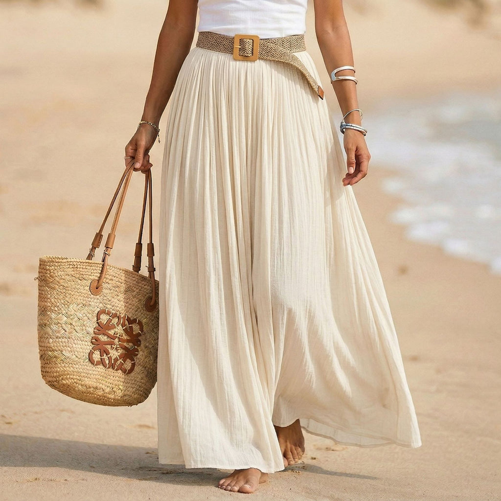 Women's Flared Maxi Dress - Elastic Waist Holiday Beach Dress