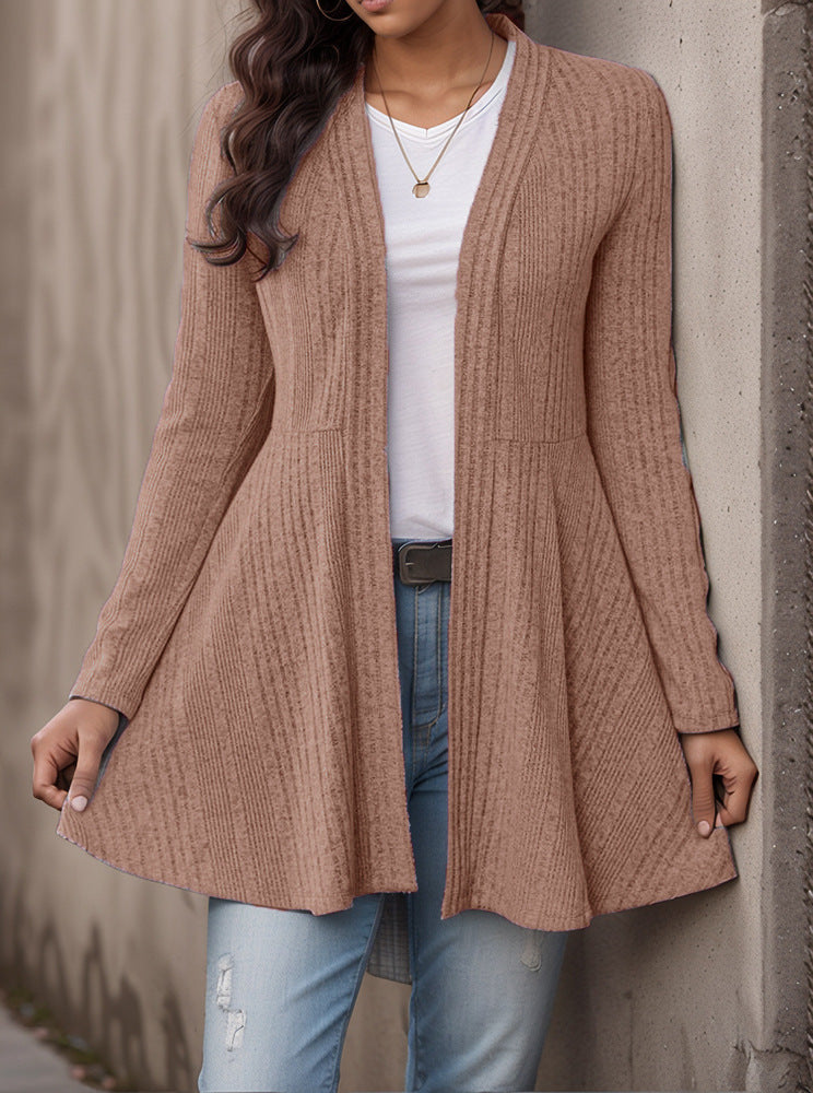 Women’s Striped Brushed Cardigan Top – Soft Cozy Casual Everyday Layering Style