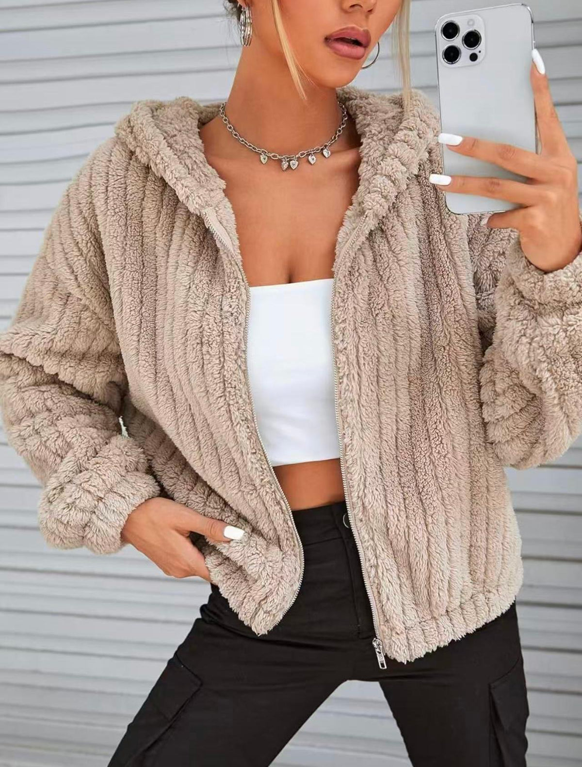 Plush Zip Cardigan Jacket - Warm and Playful