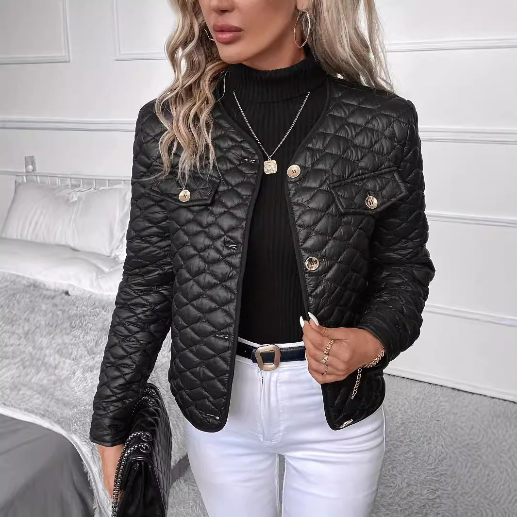 Women's Diamond Quilted Jacket - Warm Refined Mid-Length Layer