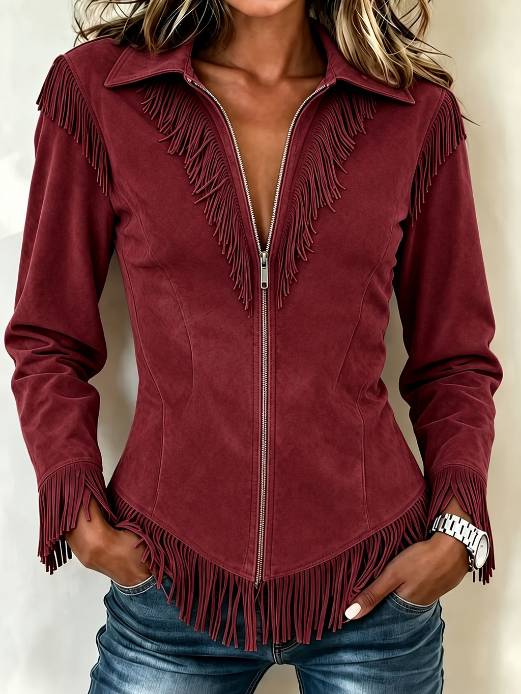 Suede Tassel Slim-Fit Coat - Chic and Shaped