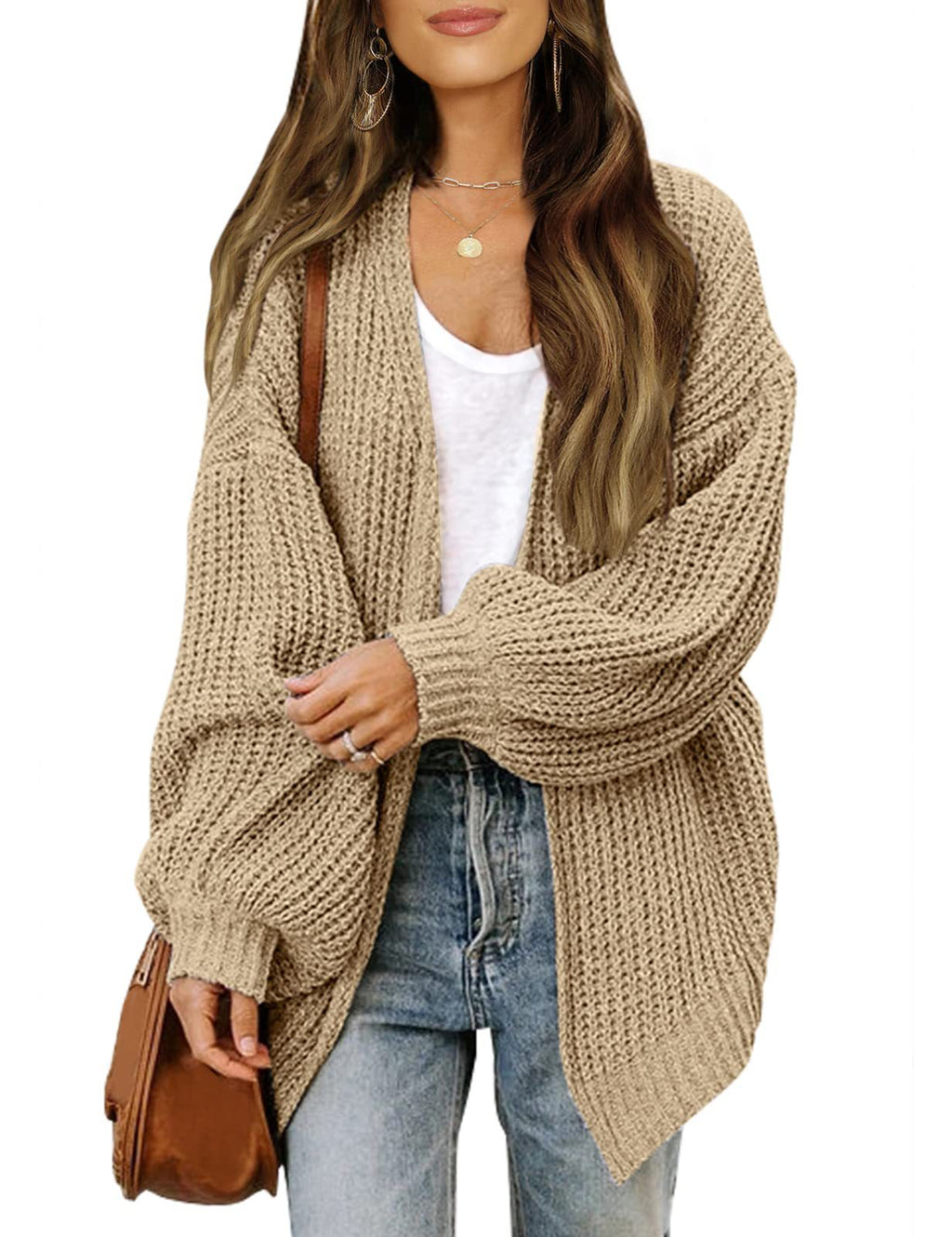 Women’s Chunky Knit Cardigan Coat – Lantern Sleeve Cozy Oversized Style