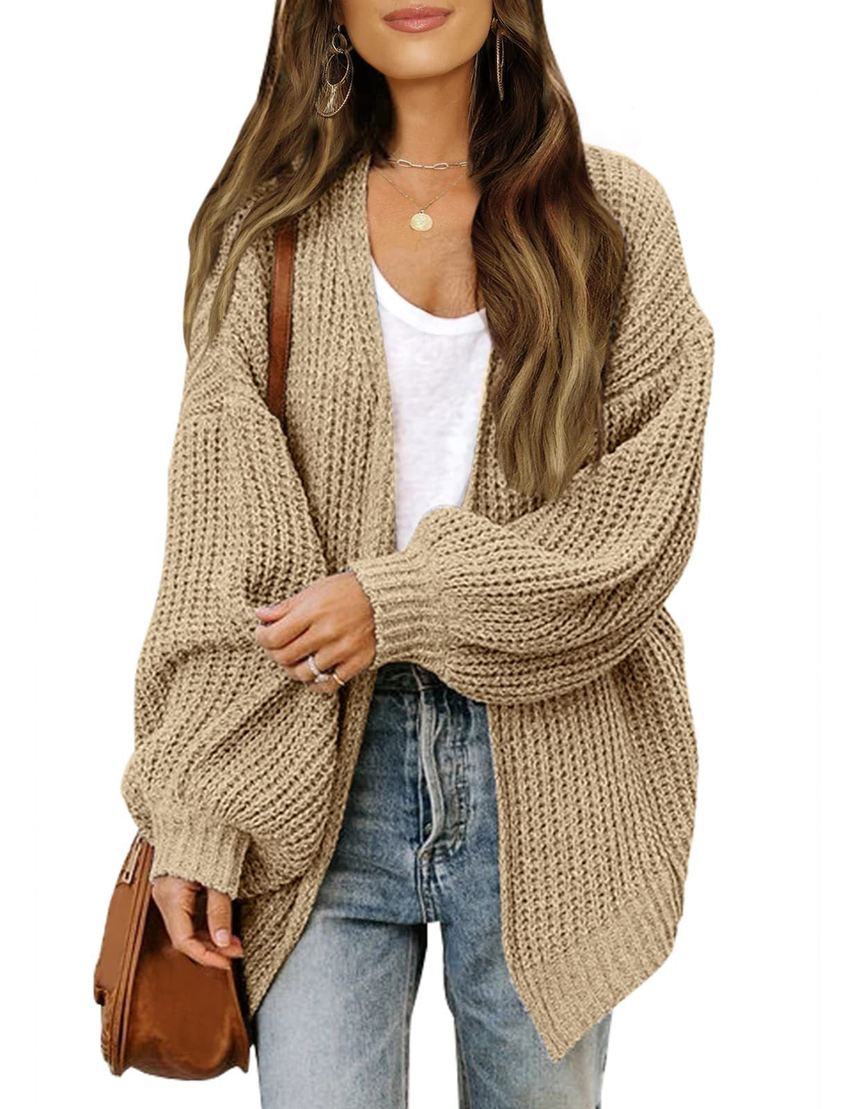 Women’s Chunky Knit Cardigan Coat – Lantern Sleeve Cozy Oversized Style