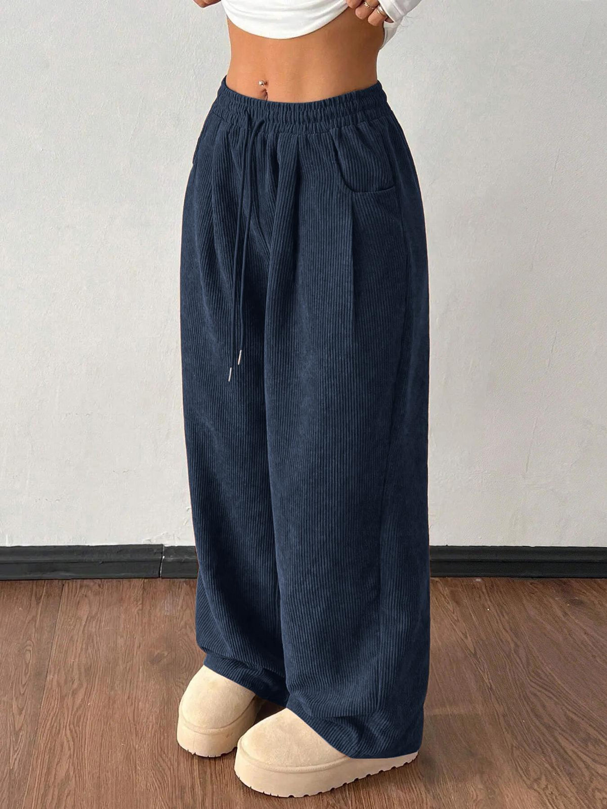 Corduroy Wide-Leg Pants - Soft and Trendy