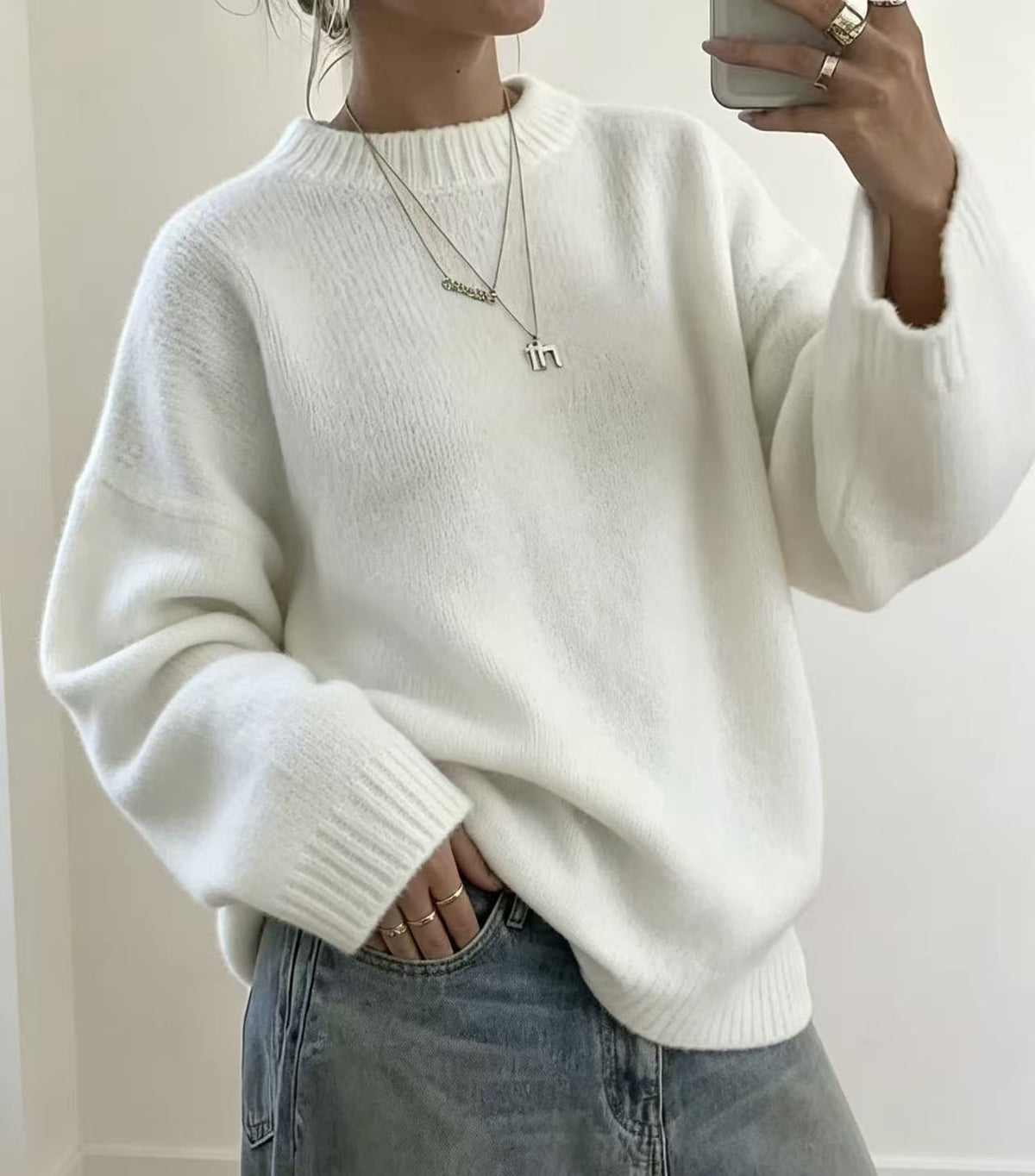 Women’s Solid Color Loose-Fit Knit Pullover – Cozy Casual Everyday Style
