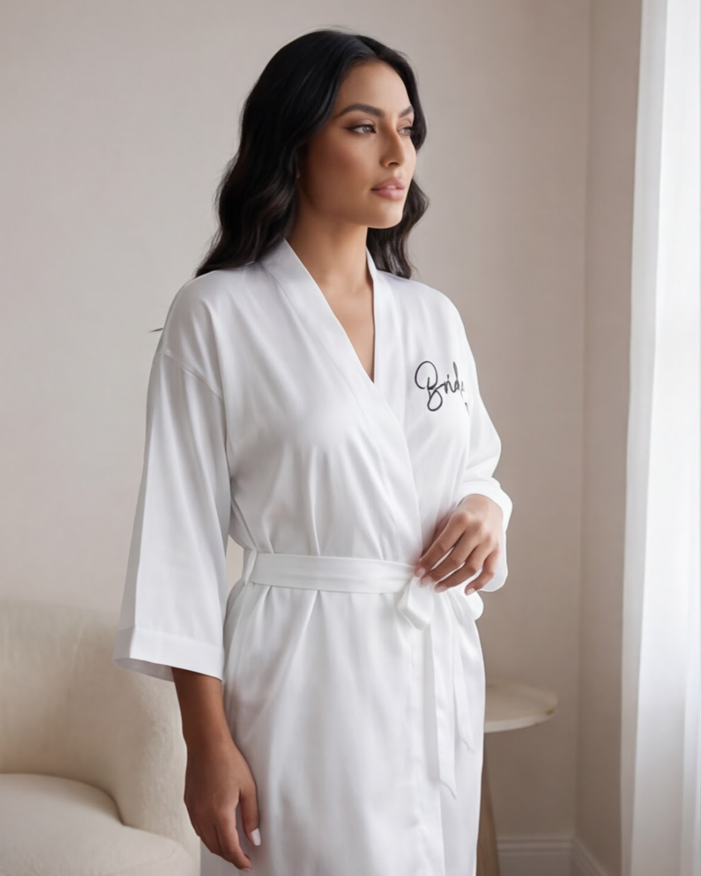 Women’s Satin Bridal Party Kimono Robe – Elegant Silk Bridesmaid and Bride Robe