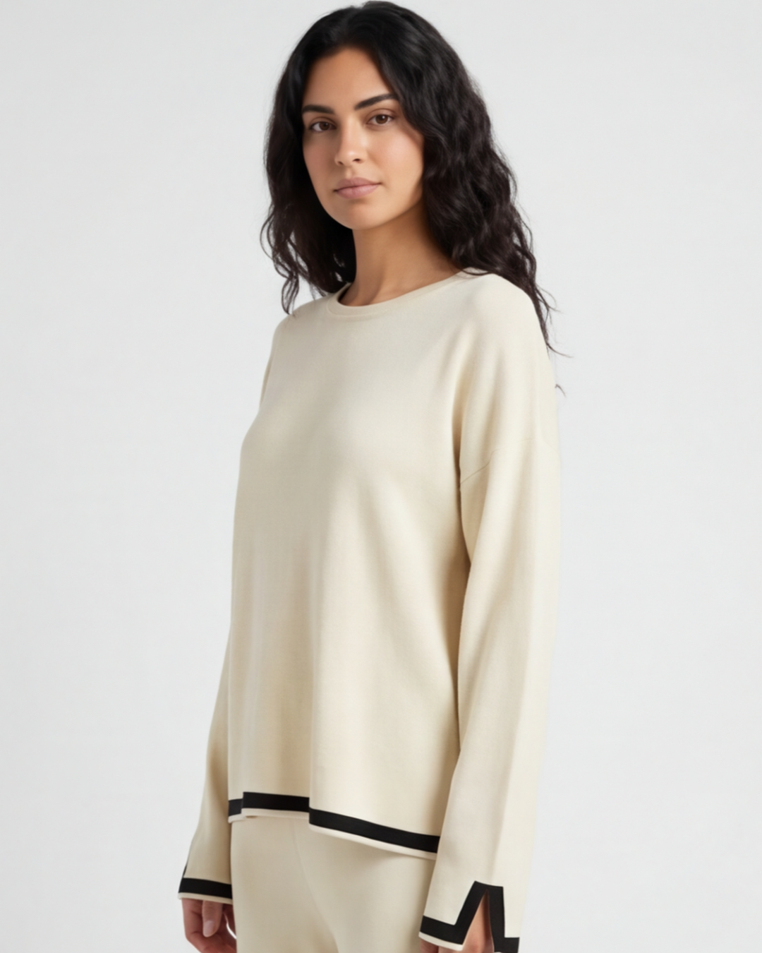 Women’s Knitted Two-Piece Set – O-Neck Top and Wide-Leg Trousers Loungewear