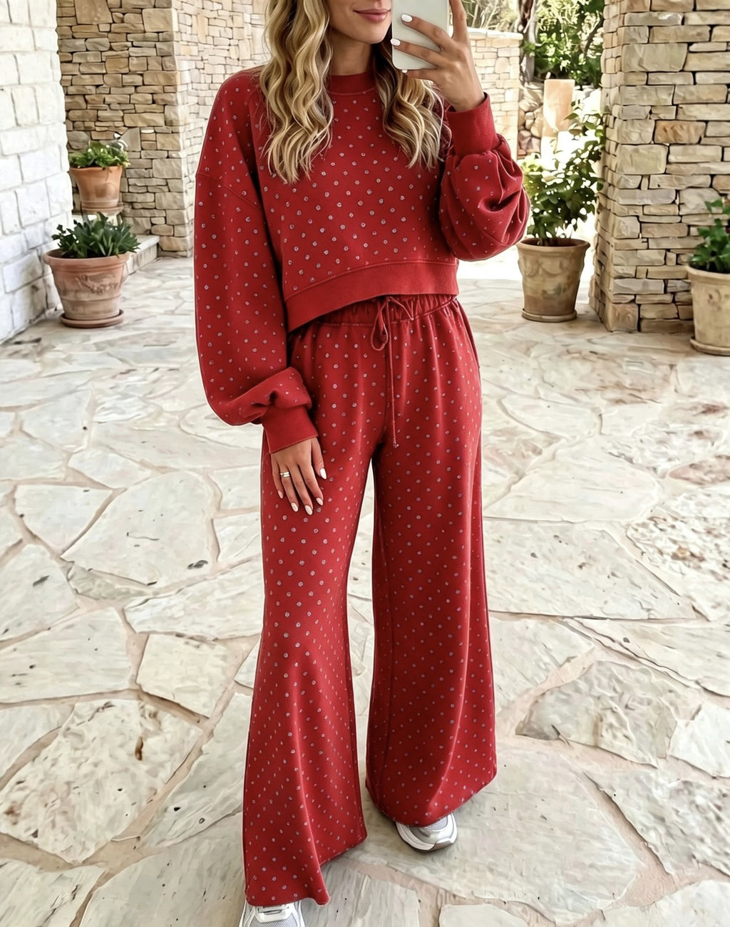 Polka Dot Wide-Leg Pants Set - Fluid and Relaxed